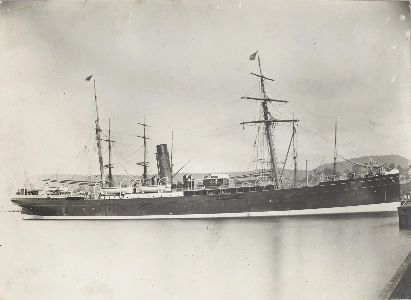 SS Wairarapa before its final voyage, photographed at a wharf in New Zealand